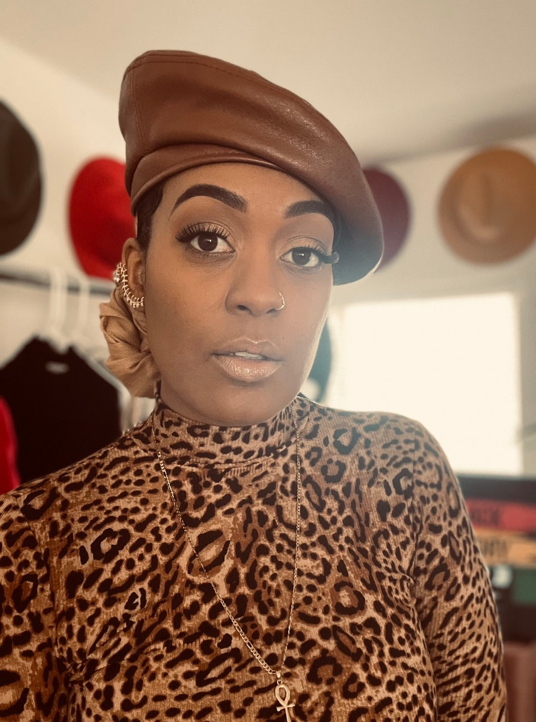 Miss Brown Leather Beret